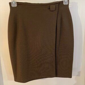 Andrea Jovine Brown 100 % Wool Faux Wrap Skirt Size M